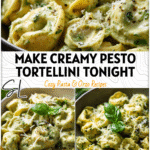 A bowl of creamy pesto tortellini topped with fresh basil and parmesan for a cozy pasta dinner. 2026